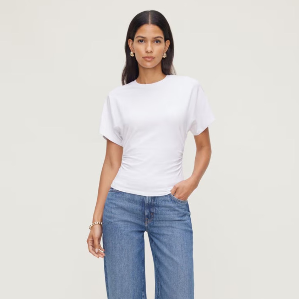 Garage Bright White Andrea Shirred Cotton Spandex T Shirt